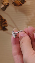 Load and play video in Gallery viewer, Solid Gold Marquise Cut Lab Grown Diamond Engagement Ring, Half Pave Bridal Ring