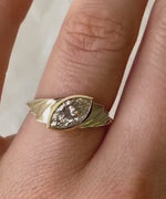Load and play video in Gallery viewer, Art Deco Marquise Lab Grown Diamond Engagement Ring: 14k Yellow Gold Bezel Set Ring