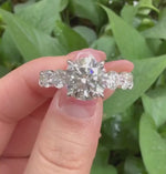 Load and play video in Gallery viewer, 3CT Round Cut Engagement Ring with Diamond Accents, Lab Grown Diamond Solitaire and Halo Ring