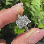 Load and play video in Gallery viewer, Radiant Cut Lab Grown Diamond Engagement Ring: White Gold Hidden Halo Ring