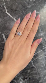 Load and play video in Gallery viewer, Emerald Cut IGI Certified Lab Grown Diamond Three Stone Engagement Ring, 4.50 carat Rare F Color VVS2 Clarity