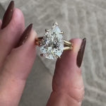 Load and play video in Gallery viewer, Big Size Diamond Statement Ring, 18k Solid Gold Lab Grown Diamond Pear Cut Split Shank Ring
