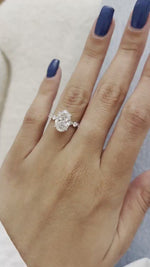 Load and play video in Gallery viewer, 3 Carat Oval Lab Grown Diamond Hidden Halo Ring / Shared Prongs Diamond Engagement Ring