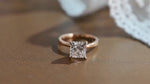 Load and play video in Gallery viewer, Princess Cut Lab Grown Diamond Engagement Ring in Solid Gold with Hidden Halo