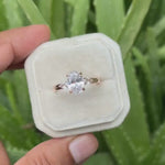 Load and play video in Gallery viewer, Petite Oval Cut Lab Grown Diamond Three Stone Engagement Ring, Dainty Minimalist Jewelry