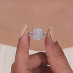 Load and play video in Gallery viewer, Lab Grown Radiant cut Diamond Halo Engagement Ring: 10K Solid Gold Lab Grown Diamond Solitaire Ring
