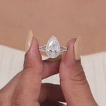 Load and play video in Gallery viewer, Lab Grown Pear Diamond Engagement Ring: Halo Pave Split Shank Solid Gold