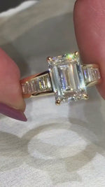 Load and play video in Gallery viewer, 4.00CT Lab Grown Diamond Engagement Ring, Emerald Cut anniversary Ring