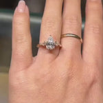 Load and play video in Gallery viewer, Pear Cut Lab Grown Diamond Engagement Ring: Three Stone Ring