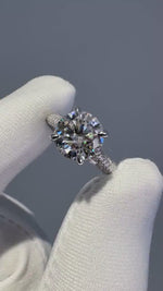 Load and play video in Gallery viewer, 2.5ct Moissanite Engagement Ring: Round Hidden Halo, Pave Band Luxury Ring Gold Platinum Jewelry