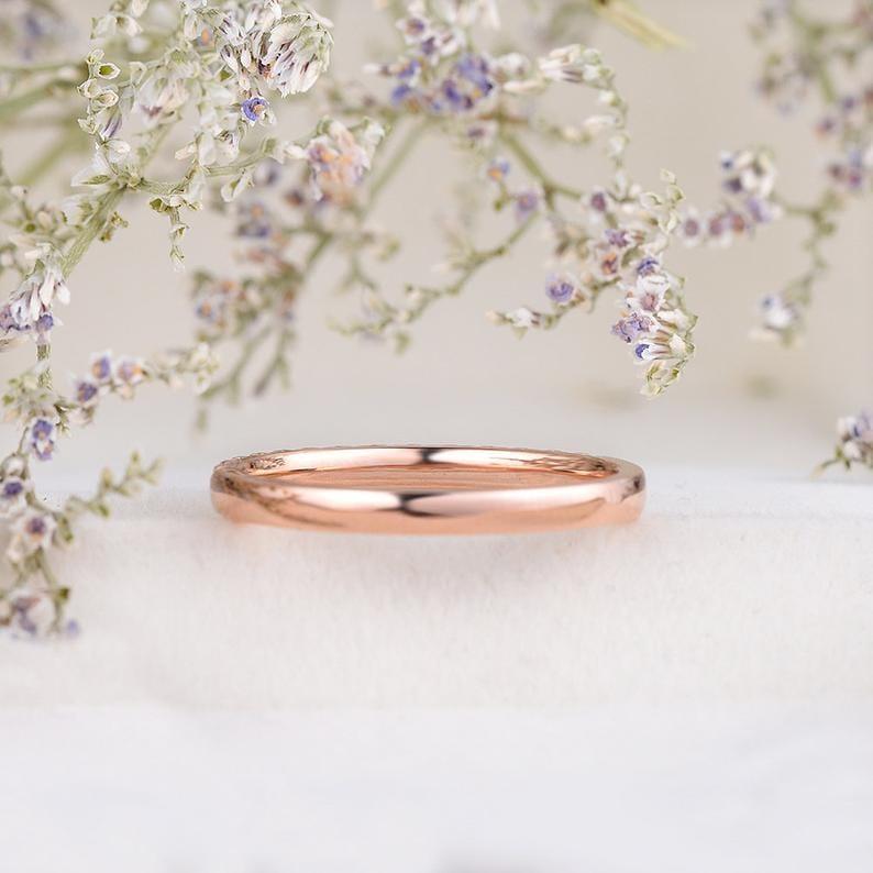 ROSE GOLD HALF ETERNITY 2MM WIDE STACKING MOISSANITE WEDDING BAND GIFT FOR HER