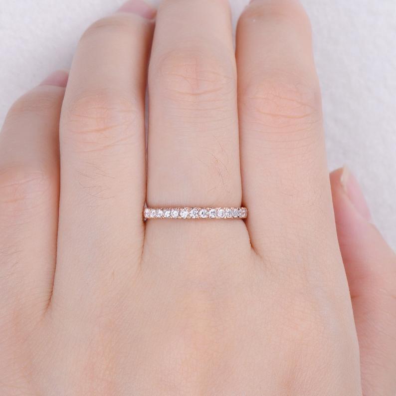 ROSE GOLD HALF ETERNITY 2MM WIDE STACKING MOISSANITE WEDDING BAND GIFT FOR HER