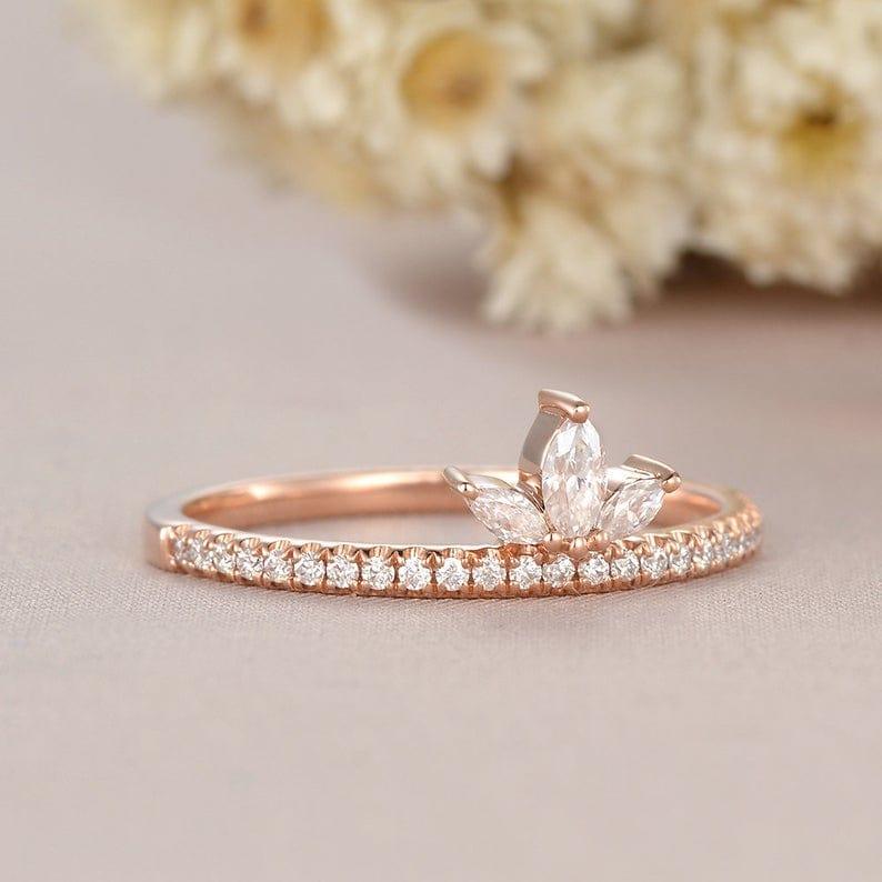 ROSE GOLD MARQUISE CUT CLUSTER TEAR DROP HALF ETERNITY MOISSANITE WEDDING BAND GIFT FOR HER