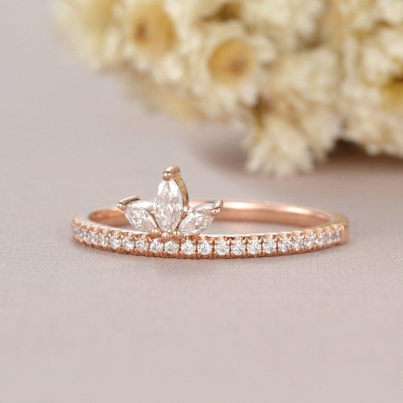 ROSE GOLD MARQUISE CUT CLUSTER TEAR DROP HALF ETERNITY MOISSANITE WEDDING BAND GIFT FOR HER