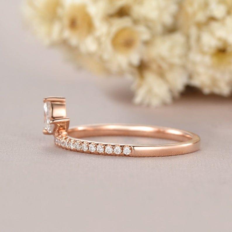 ROSE GOLD MARQUISE CUT CLUSTER TEAR DROP HALF ETERNITY MOISSANITE WEDDING BAND GIFT FOR HER