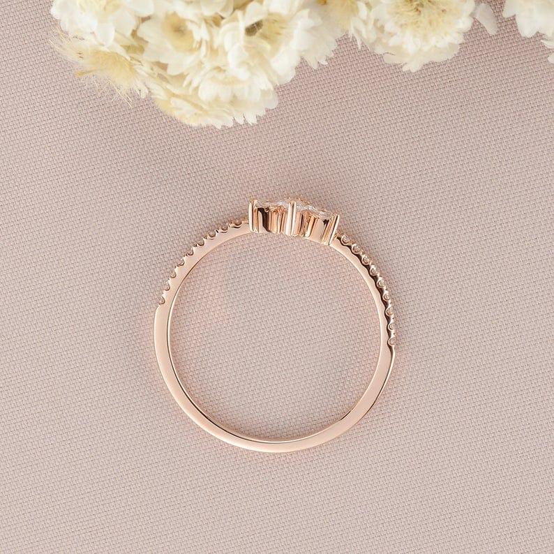 ROSE GOLD MARQUISE CUT CLUSTER TEAR DROP HALF ETERNITY MOISSANITE WEDDING BAND GIFT FOR HER