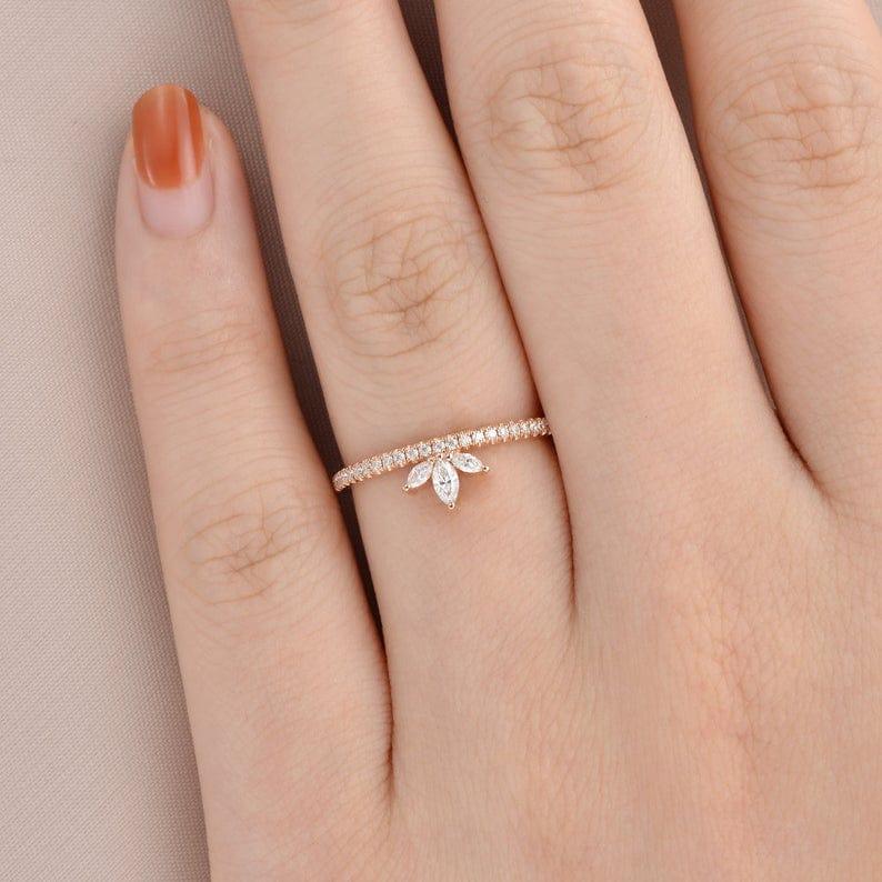 ROSE GOLD MARQUISE CUT CLUSTER TEAR DROP HALF ETERNITY MOISSANITE WEDDING BAND GIFT FOR HER