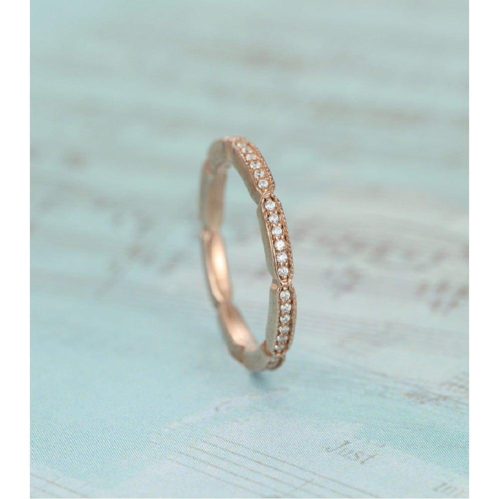 ROSE GOLD VINTAGE STACKING MATCHING RING FULL ETERNITY MOISSANITE PROMISE BAND