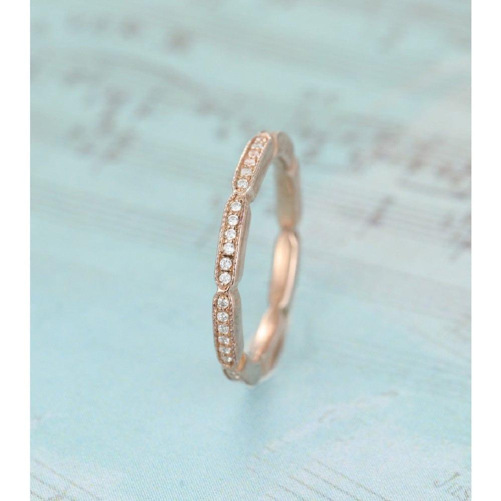 ROSE GOLD VINTAGE STACKING MATCHING RING FULL ETERNITY MOISSANITE PROMISE BAND