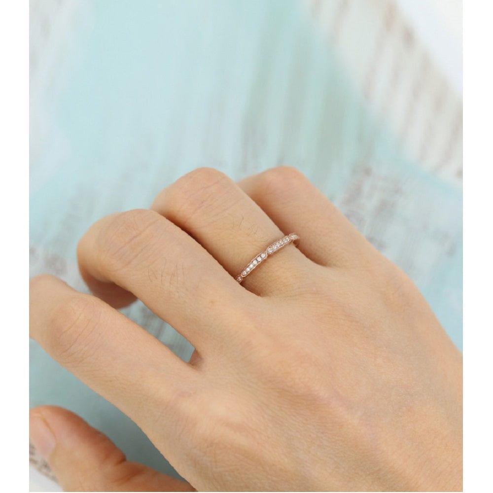 ROSE GOLD VINTAGE STACKING MATCHING RING FULL ETERNITY MOISSANITE PROMISE BAND