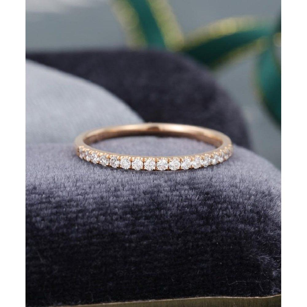 ROSE GOLD WOMEN HALF ETERNITY SOLID 14K GOLD UNIQUE MOISSANITE WEDDING BAND