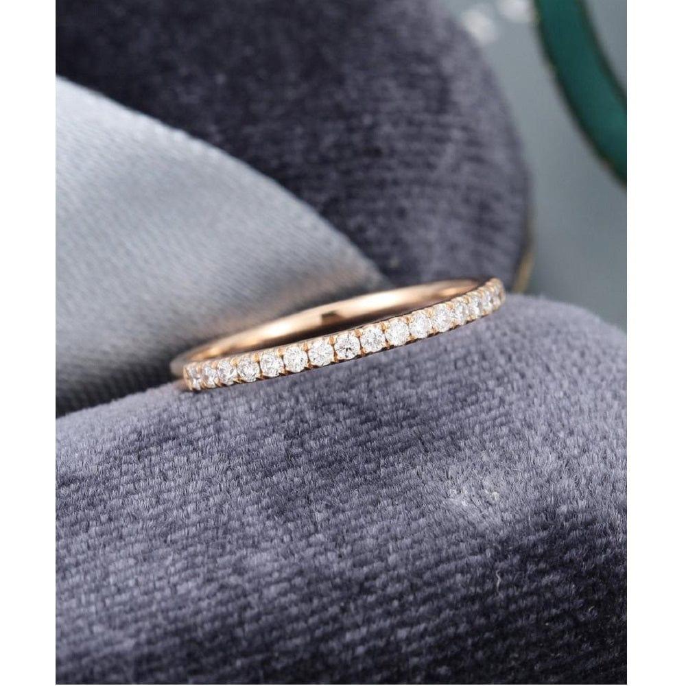 ROSE GOLD WOMEN HALF ETERNITY SOLID 14K GOLD UNIQUE MOISSANITE WEDDING BAND