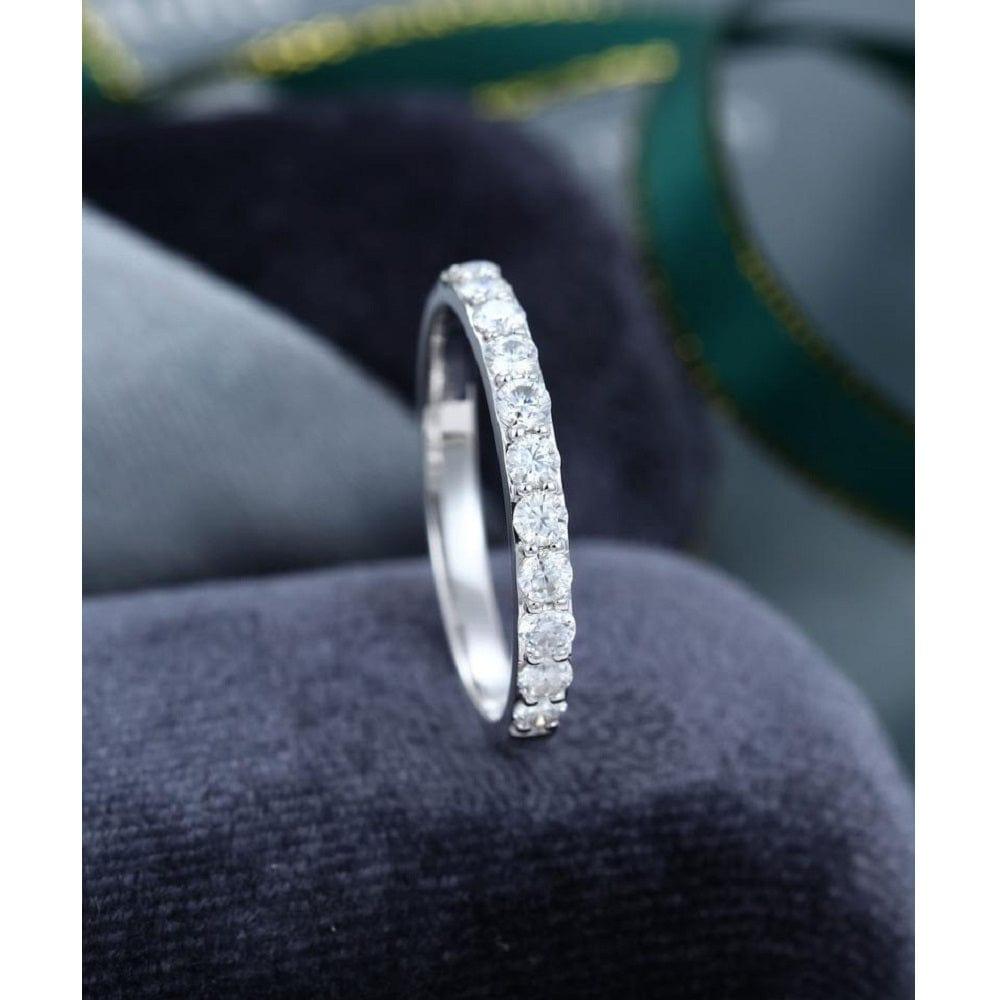 ROUND CUT 14K WHITE GOLD STACKING MATCHING DELICATE MOISSANITE WEDDING BAND