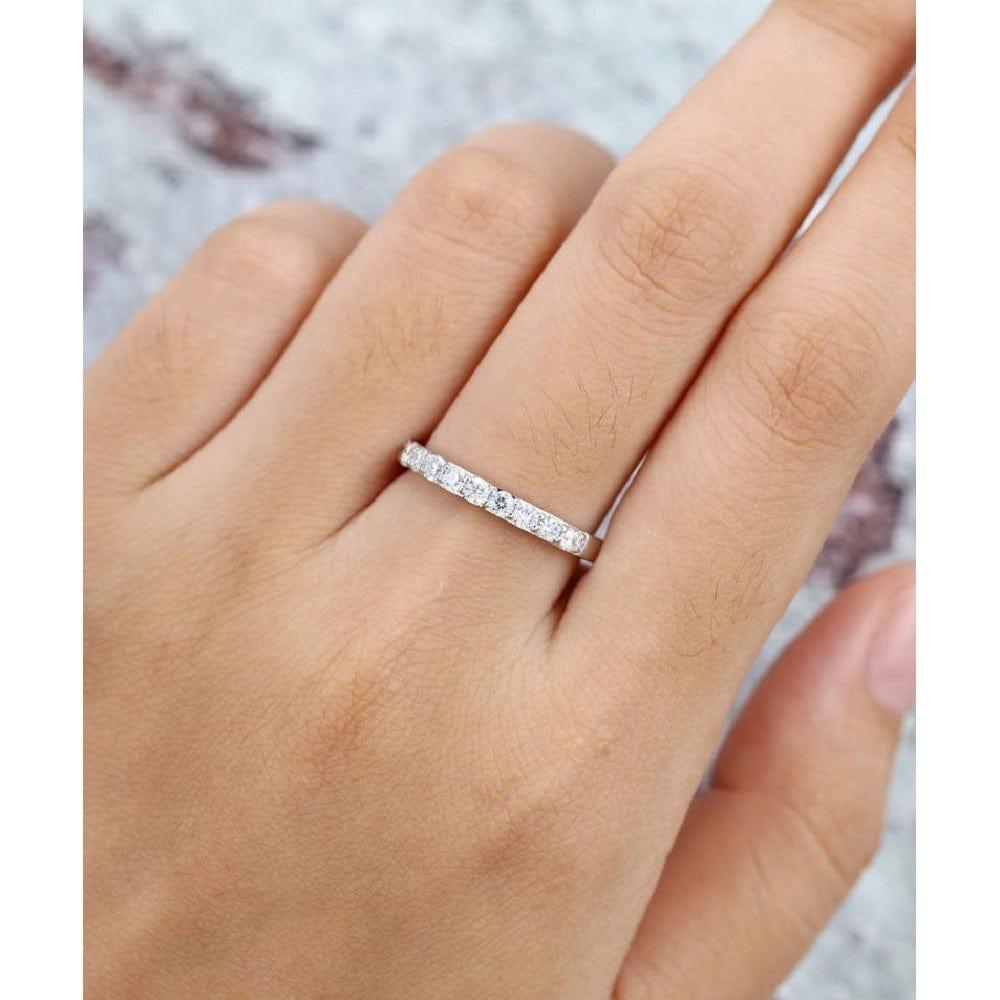 ROUND CUT 14K WHITE GOLD STACKING MATCHING DELICATE MOISSANITE WEDDING BAND