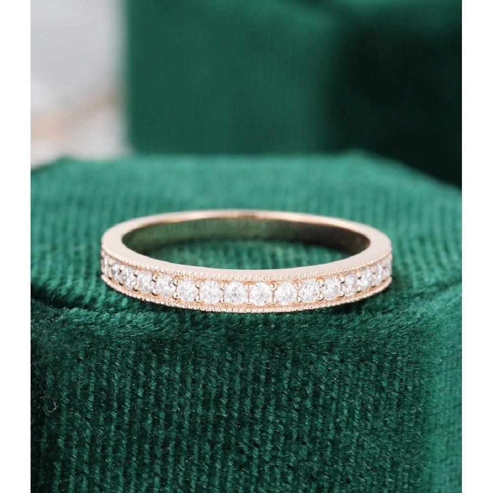 ROUND CUT HALF ETERNITY ROSE GOLD MOISSANITE WEDDING BAND GIFT FOR WOMEN