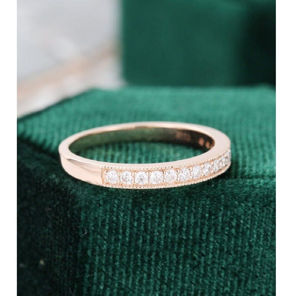 ROUND CUT HALF ETERNITY ROSE GOLD MOISSANITE WEDDING BAND GIFT FOR WOMEN