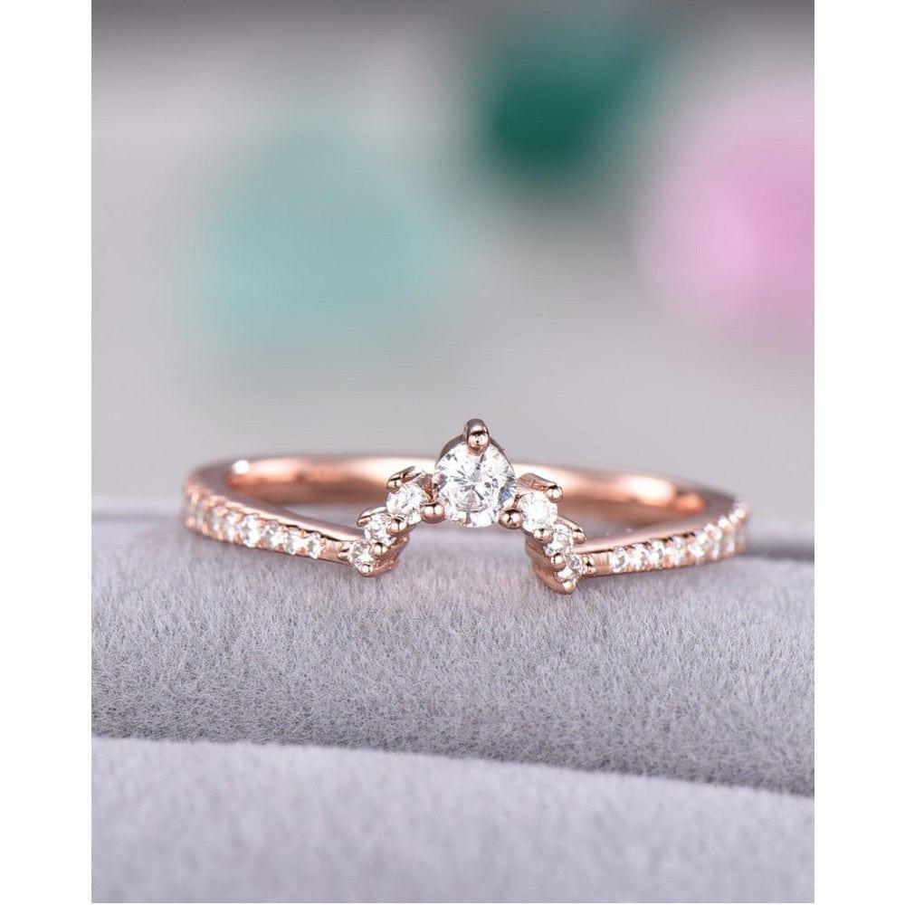 ROUND CUT MOISSANITE CURVED ROSE GOLD STACKING WEDDING MATCHING BRIDAL BAND FOR HER