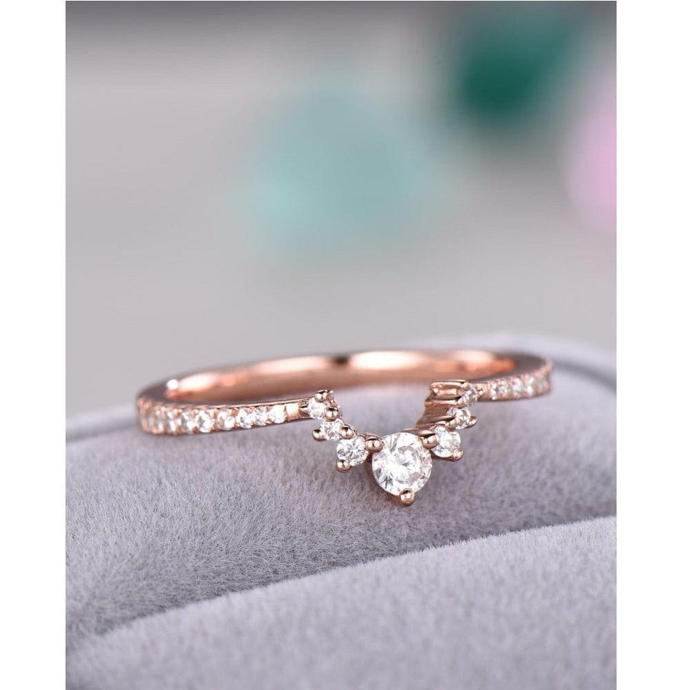 ROUND CUT MOISSANITE CURVED ROSE GOLD STACKING WEDDING MATCHING BRIDAL BAND FOR HER