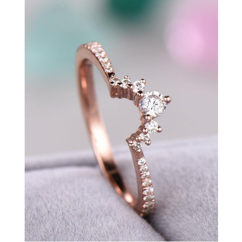 ROUND CUT MOISSANITE CURVED ROSE GOLD STACKING WEDDING MATCHING BRIDAL BAND FOR HER