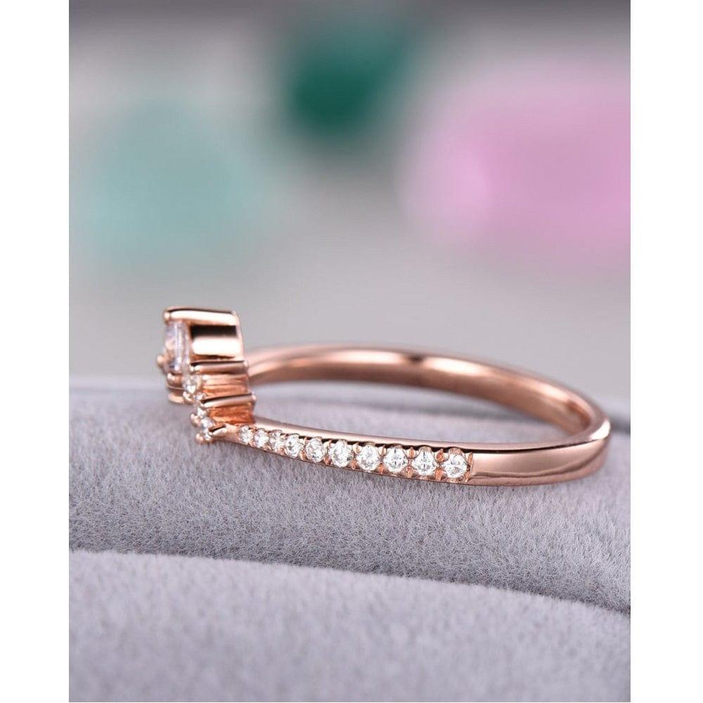 ROUND CUT MOISSANITE CURVED ROSE GOLD STACKING WEDDING MATCHING BRIDAL BAND FOR HER