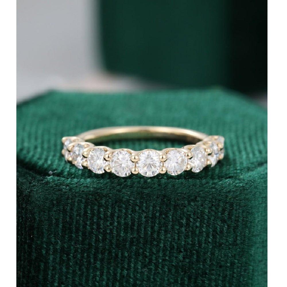 ROUND CUT MOISSANITE YELLOW GOLD HALF ETERNITY WEDDING BAND MATCHING BRIDAL GIFT