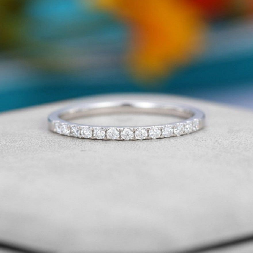 ROUND CUT WHITE GOLD WEDDING HALF ETERNITY BRIDAL MOISSANITE PROMISE BAND