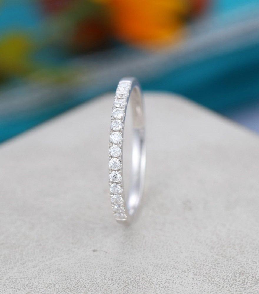 ROUND CUT WHITE GOLD WEDDING HALF ETERNITY BRIDAL MOISSANITE PROMISE BAND