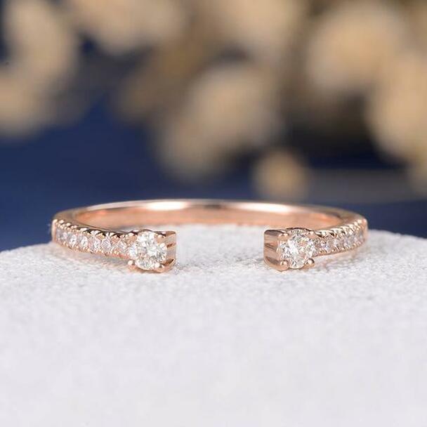 STACKABLE ROSE GOLD OPEN ETERNITY WEDDING MOISSANITE BAND FOR WOMEN