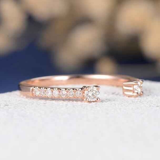 STACKABLE ROSE GOLD OPEN ETERNITY WEDDING MOISSANITE BAND FOR WOMEN