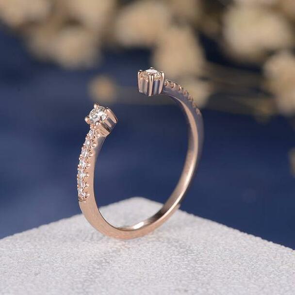 STACKABLE ROSE GOLD OPEN ETERNITY WEDDING MOISSANITE BAND FOR WOMEN