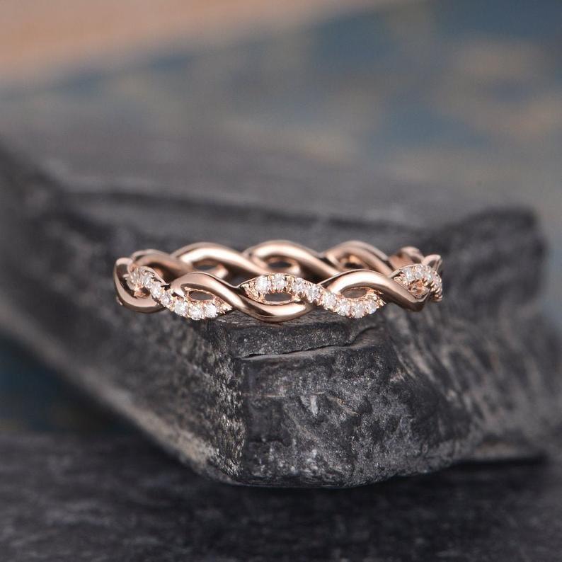 TWIST FULL ETERNITY BAND ROSE GOLD INFINITY MATCHING STACKING WEDDING BAND FOR WOMEN