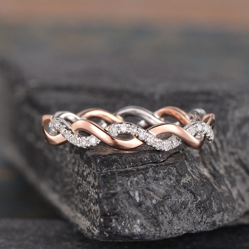 TWIST FULL ETERNITY YELLOW GOLD AND WHITE GOLD WOMEN INFINITY MOISSANITE WEDDING BAND