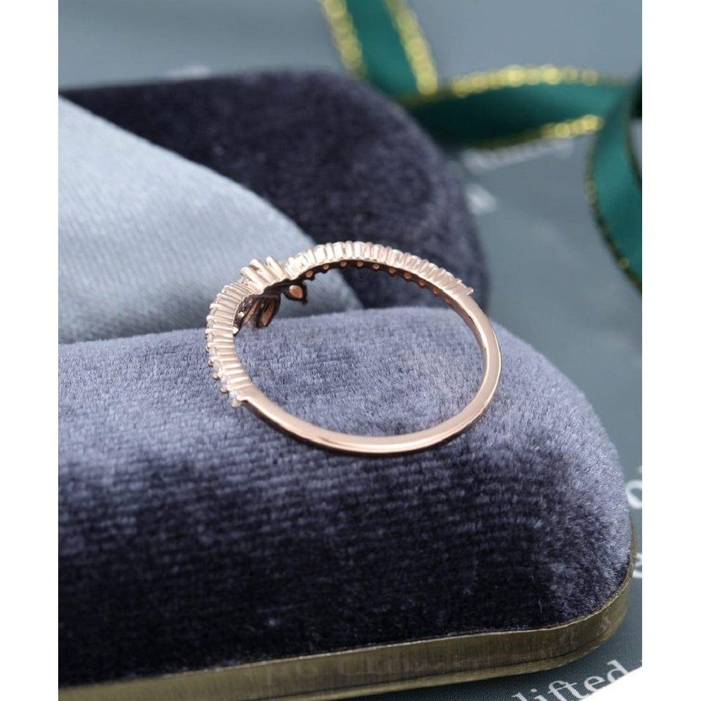 UNIQUE ROSE GOLD BEZEL SET MARQUISE BLACK STACKING MOISSANITE WEDDING BAND WITH MATCHING BAND