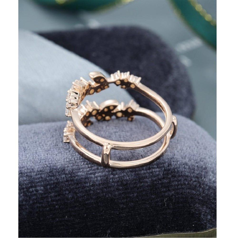 UNIQUE ROSE GOLD VINTAGE DOUBLE FLORAL STACKING MATCHING BRIDAL MOISSANITE WEDDING BAND