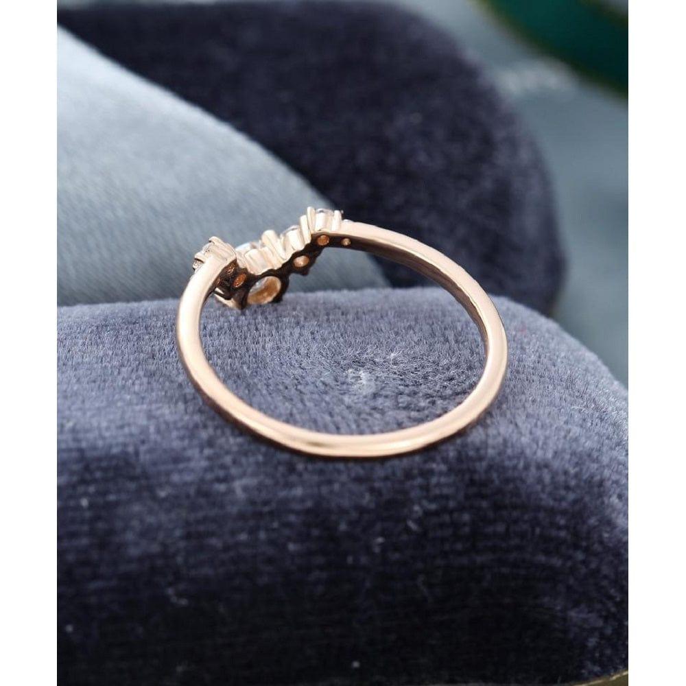 UNIQUE ROUND CUT ROSE GOLD CHEVRON STACKING MATCHING MOISSANITE WEDDING BAND