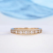 VINTAGE ART DECO UNIQUE YELLOW GOLD MILGRAIN HALF ETERNITY MOISSANITE WEDDING BAND
