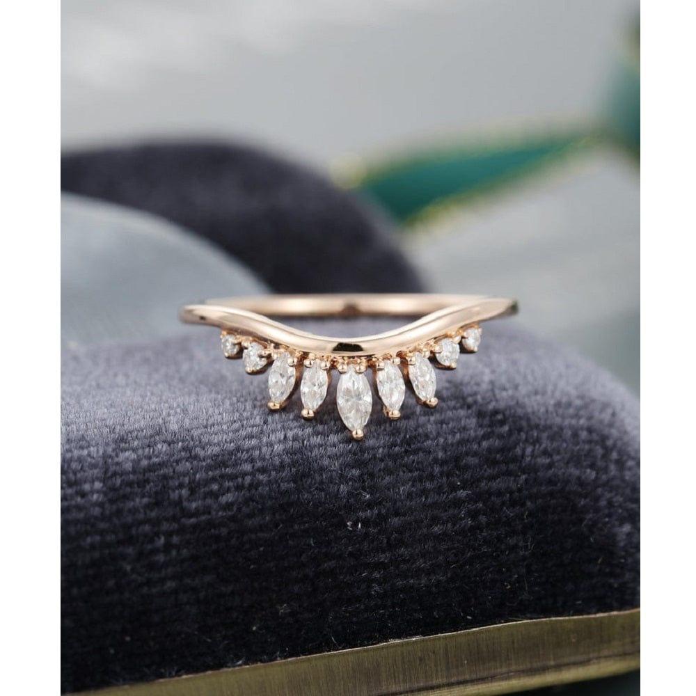 VINTAGE MARQUISE CUT ROSE GOLD STACKING THIN DAINTY MOISSANITE WEDDING BAND