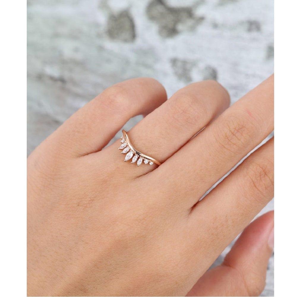 VINTAGE MARQUISE CUT ROSE GOLD STACKING THIN DAINTY MOISSANITE WEDDING BAND