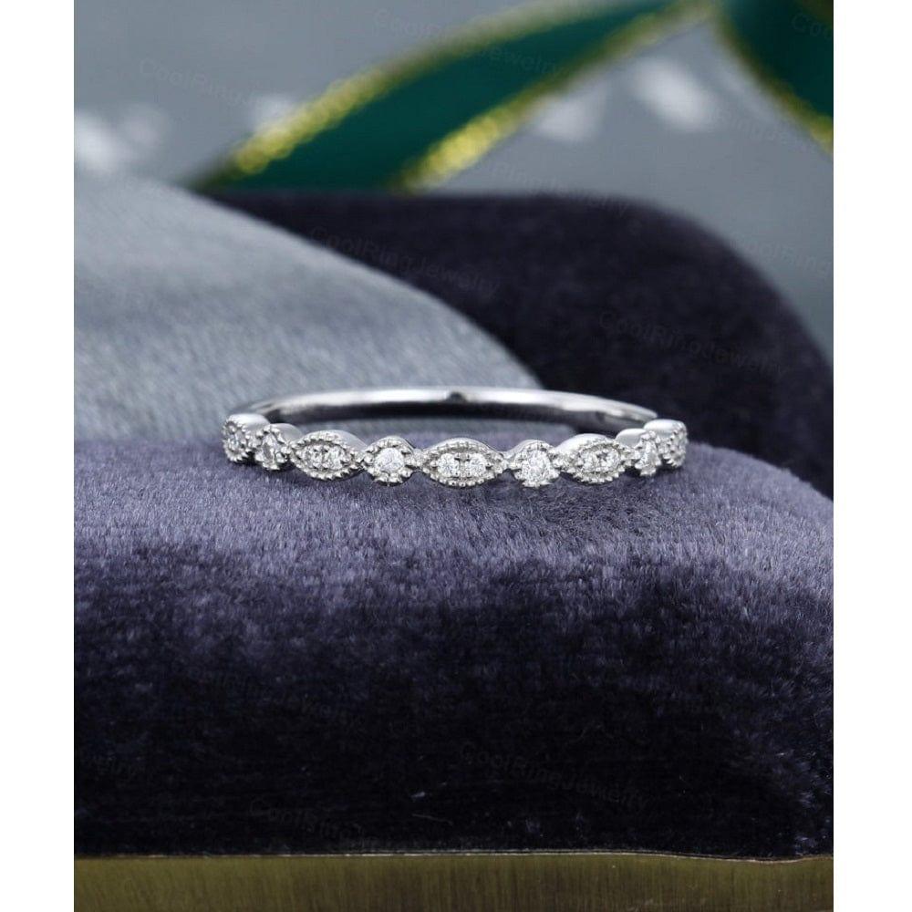 VINTAGE UNIQUE MILGRAIN WHITE GOLD STACKING MATCHING HALF ETERNITY MOISSANITE WEDDING BAND