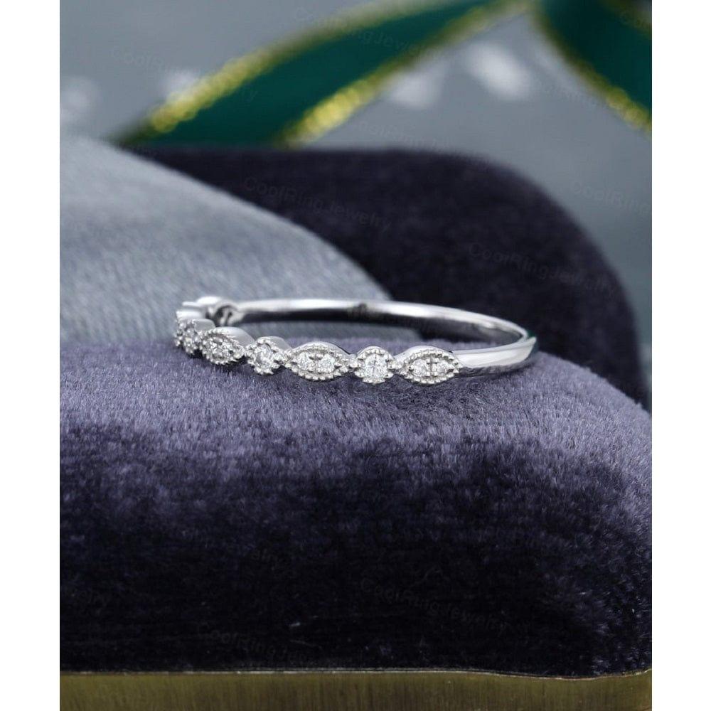 VINTAGE UNIQUE MILGRAIN WHITE GOLD STACKING MATCHING HALF ETERNITY MOISSANITE WEDDING BAND